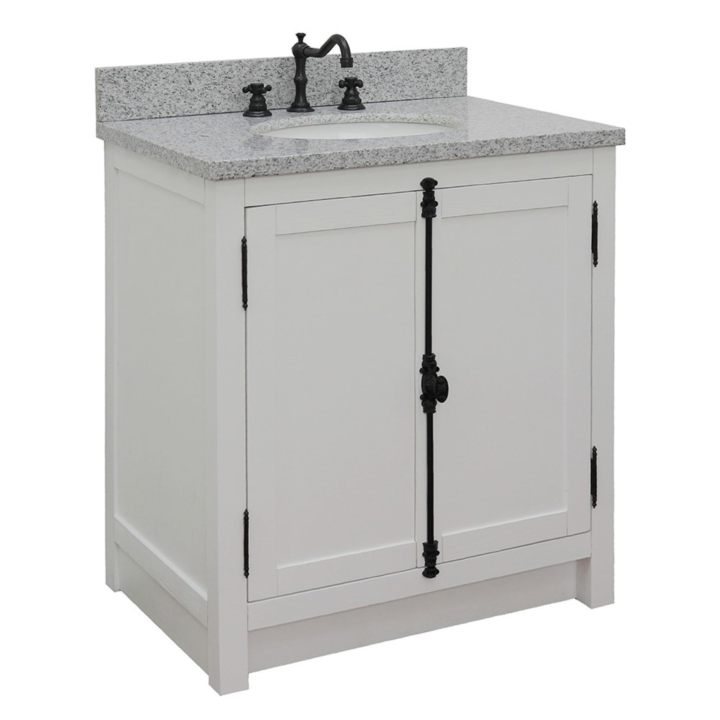 31" Single vanity in Glacier Ash finish with Gray granite top and oval sink