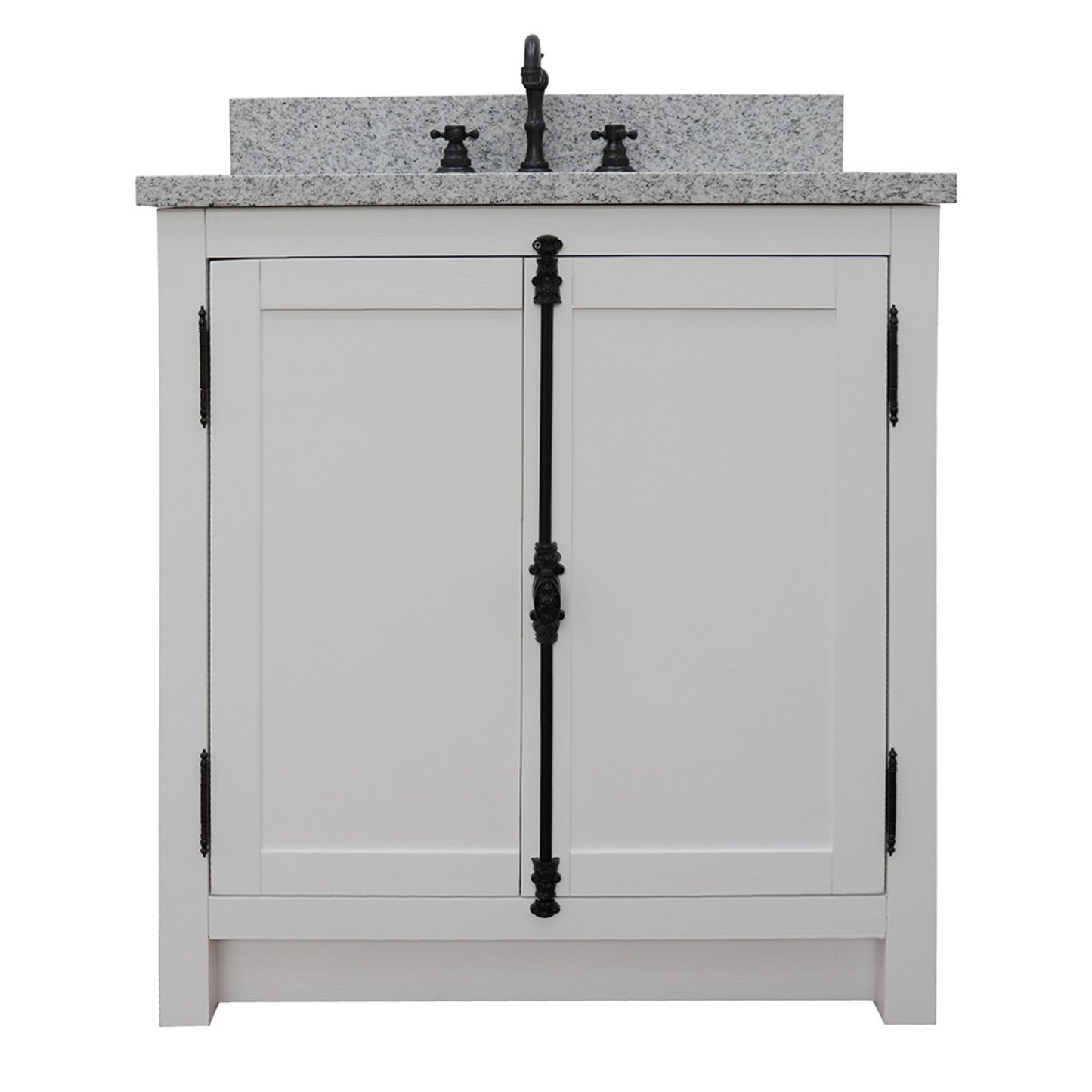 31" Single vanity in Glacier Ash finish with Gray granite top and oval sink