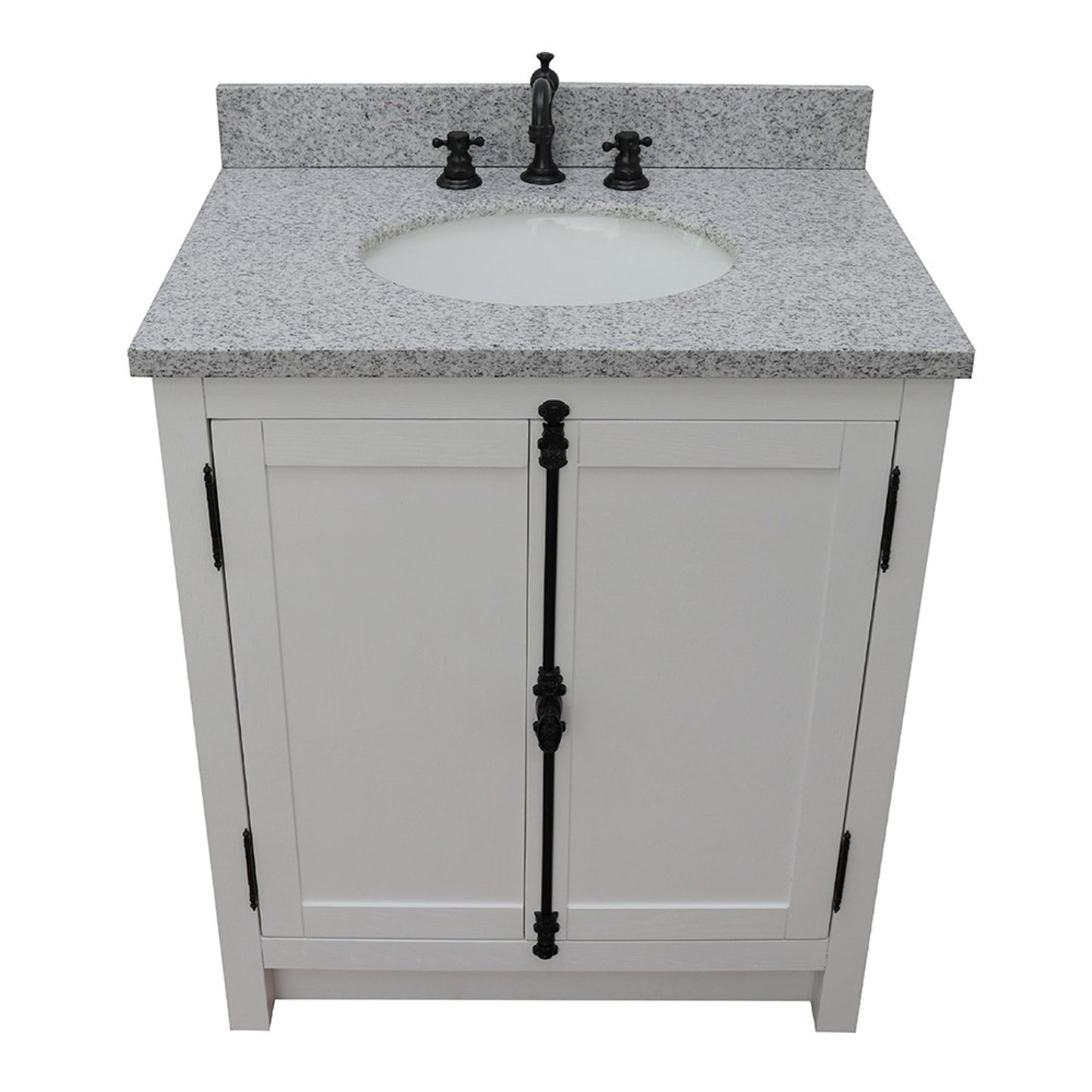 31" Single vanity in Glacier Ash finish with Gray granite top and oval sink