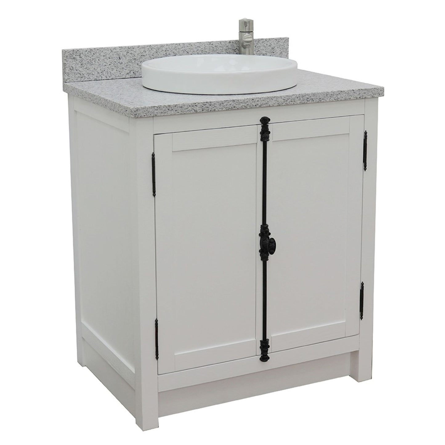 31" Single vanity in Glacier Ash finish with Gray granite top and round sink