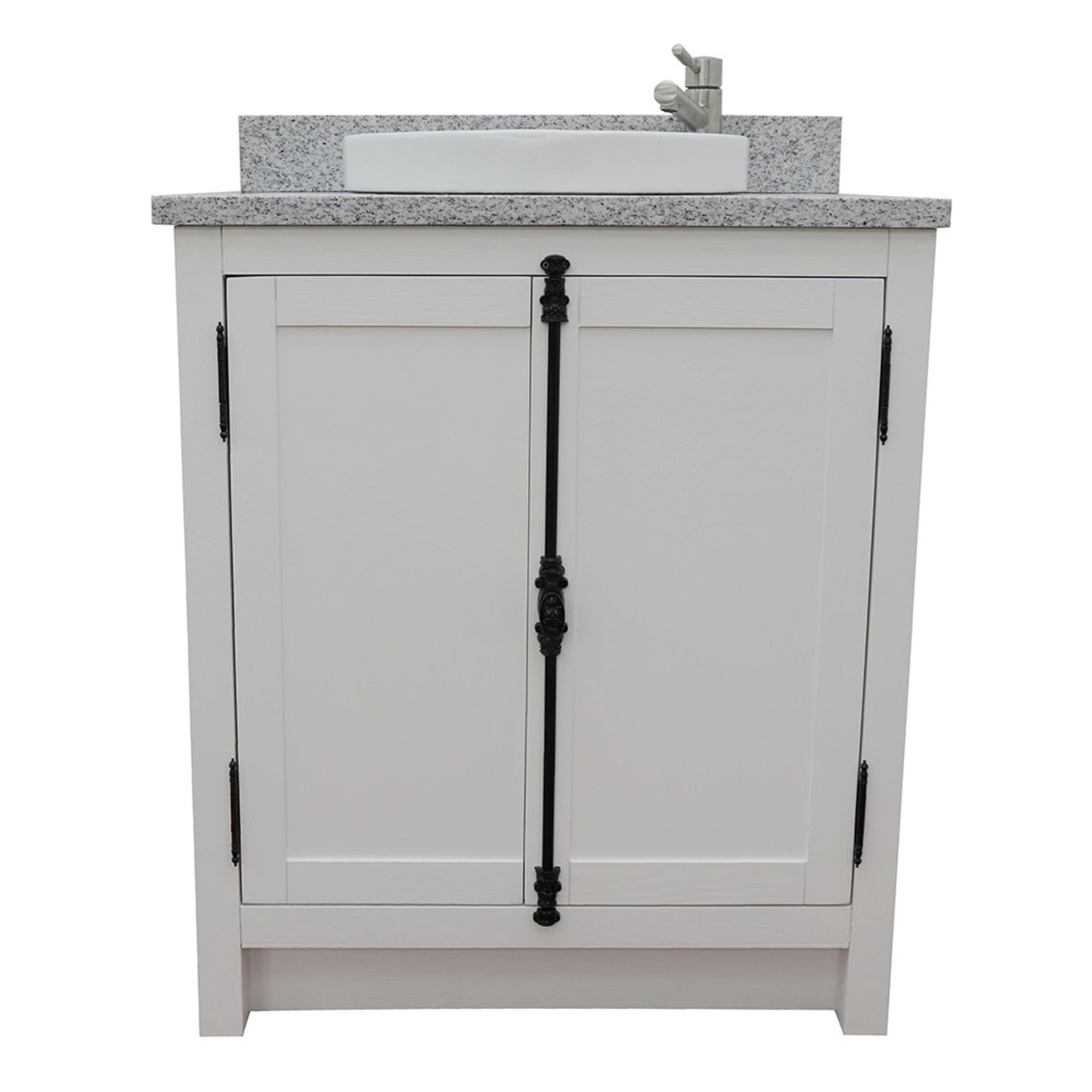 31" Single vanity in Glacier Ash finish with Gray granite top and round sink
