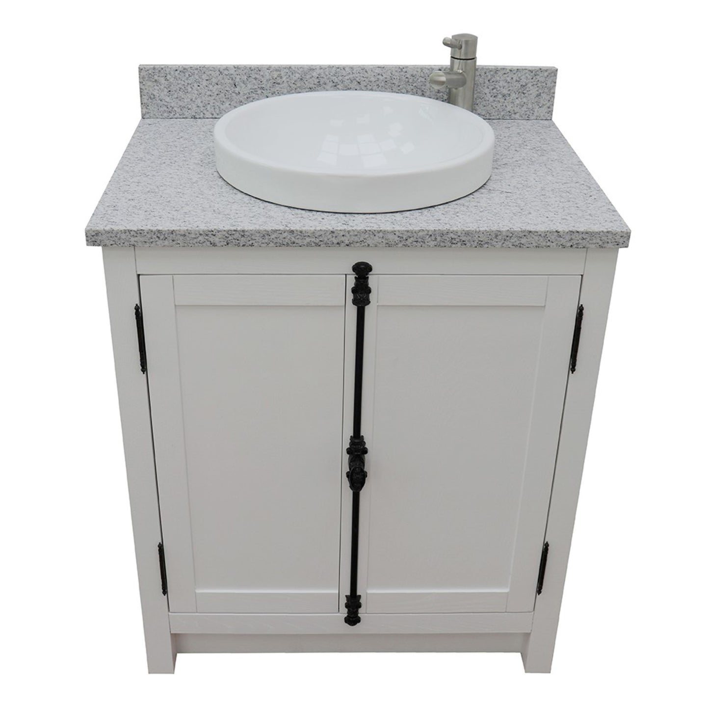 31" Single vanity in Glacier Ash finish with Gray granite top and round sink
