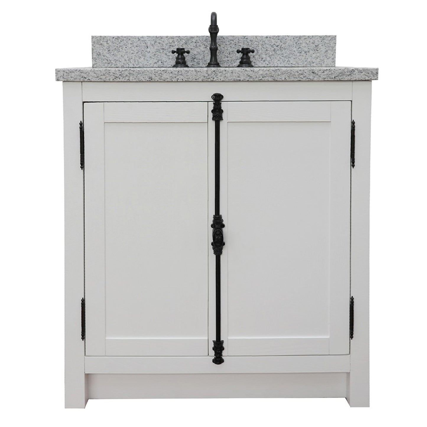 31" Single vanity in Glacier Ash finish with Gray granite top and rectangle sink