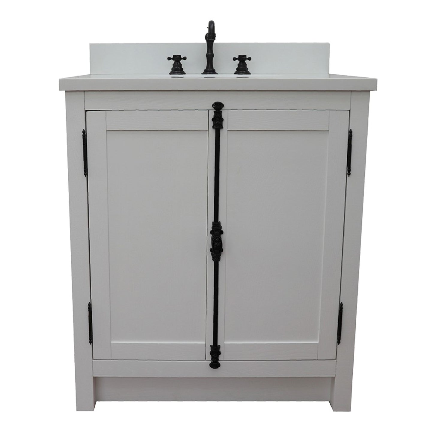 31" Single vanity in Glacier Ash finish with White engineered stone top and oval sink