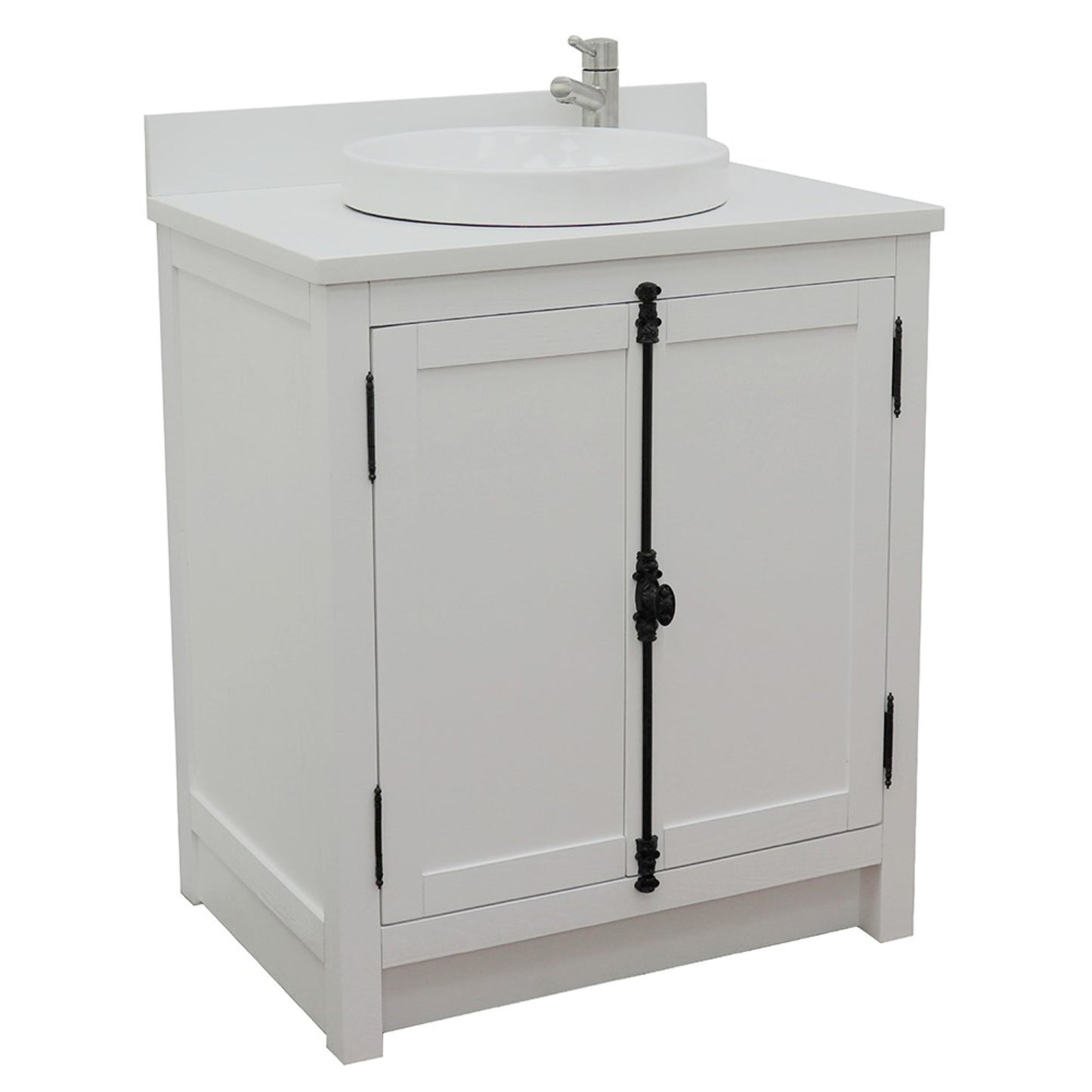 31" Single vanity in Glacier Ash finish with White engineered stone top and round sink