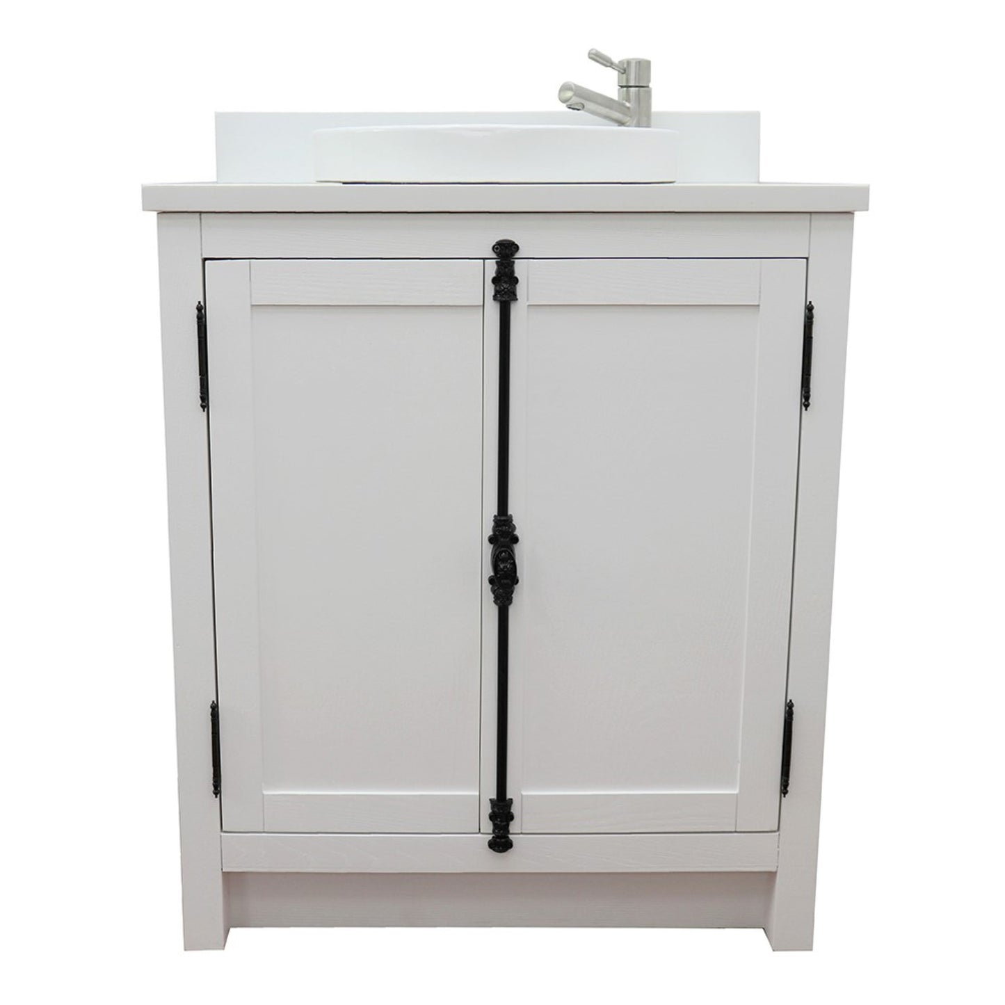 31" Single vanity in Glacier Ash finish with White engineered stone top and round sink