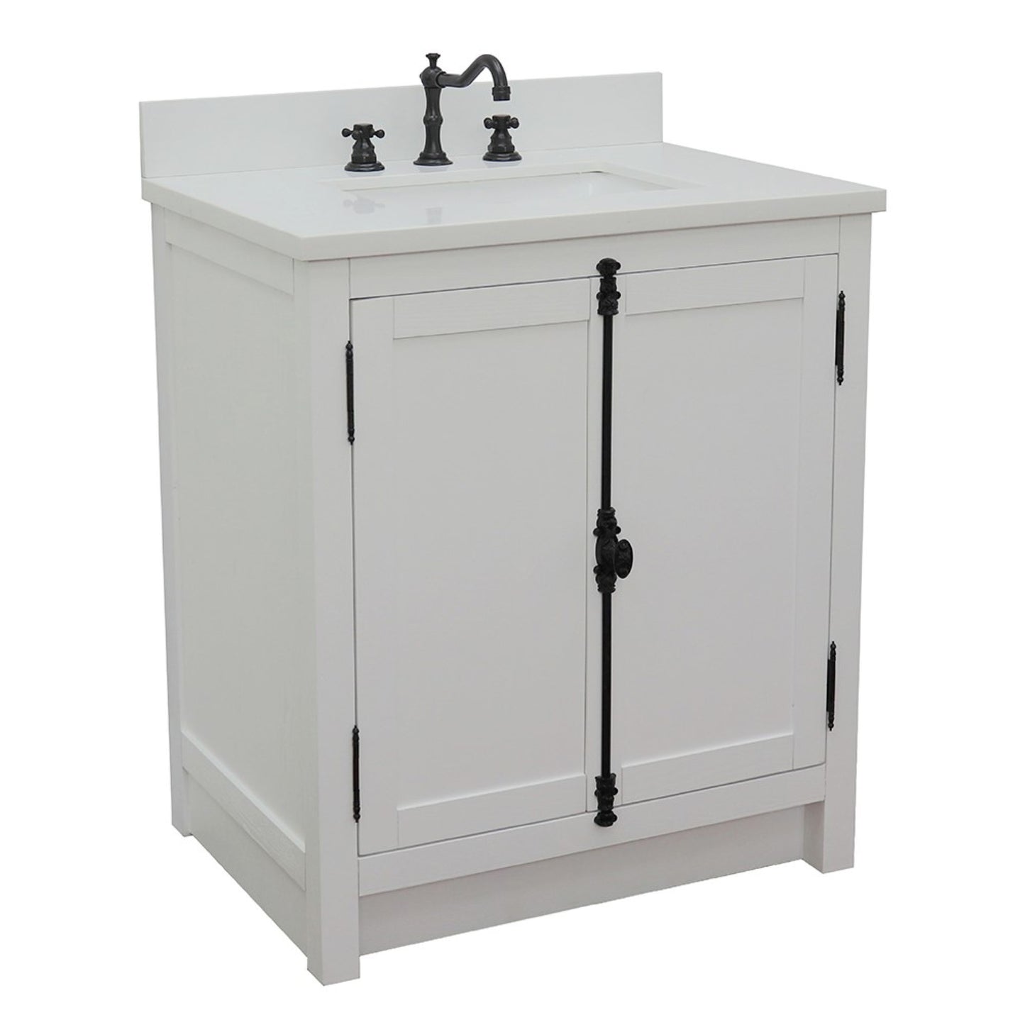 31" Single vanity in Glacier Ash finish with White engineered stone top and rectangle sink