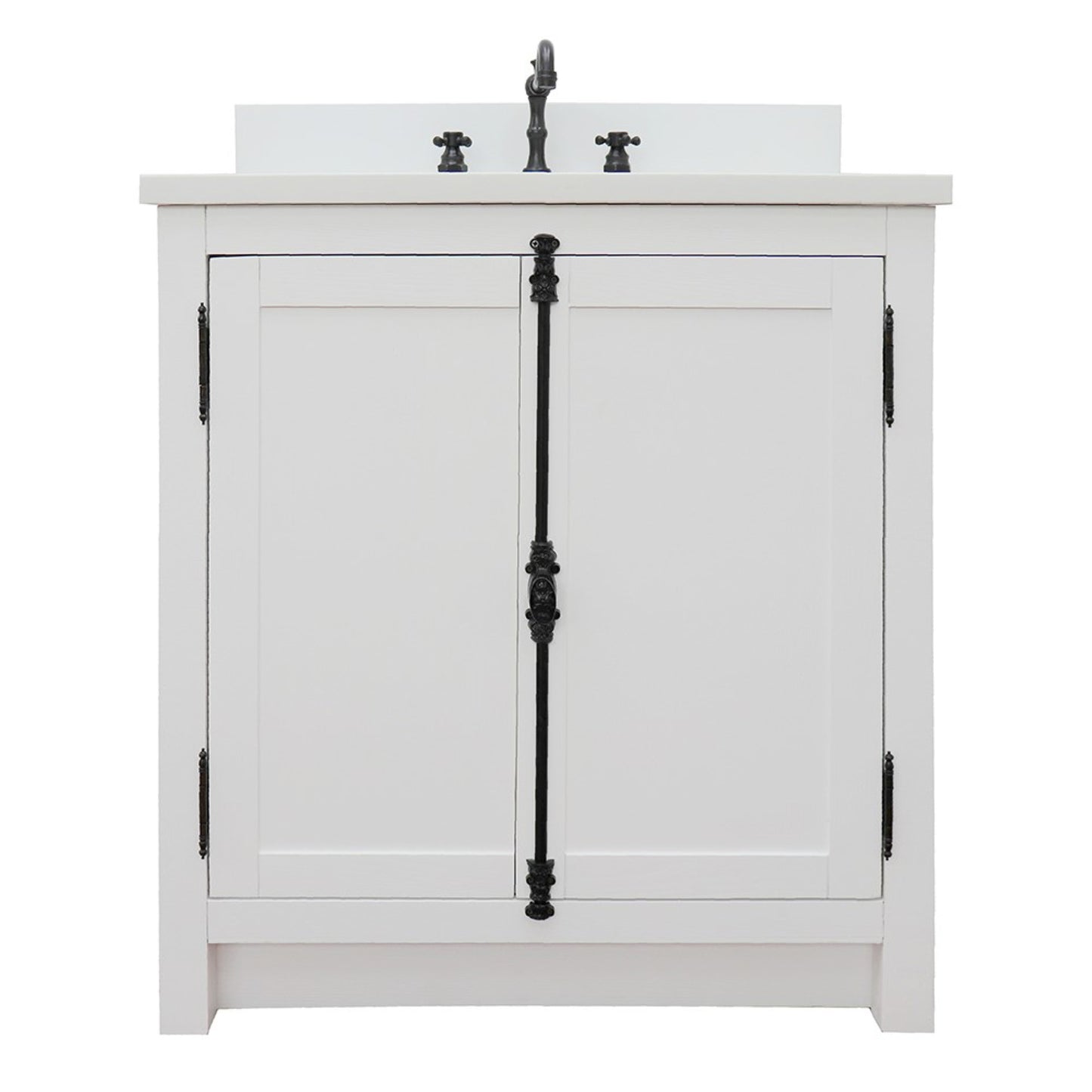 31" Single vanity in Glacier Ash finish with White engineered stone top and rectangle sink