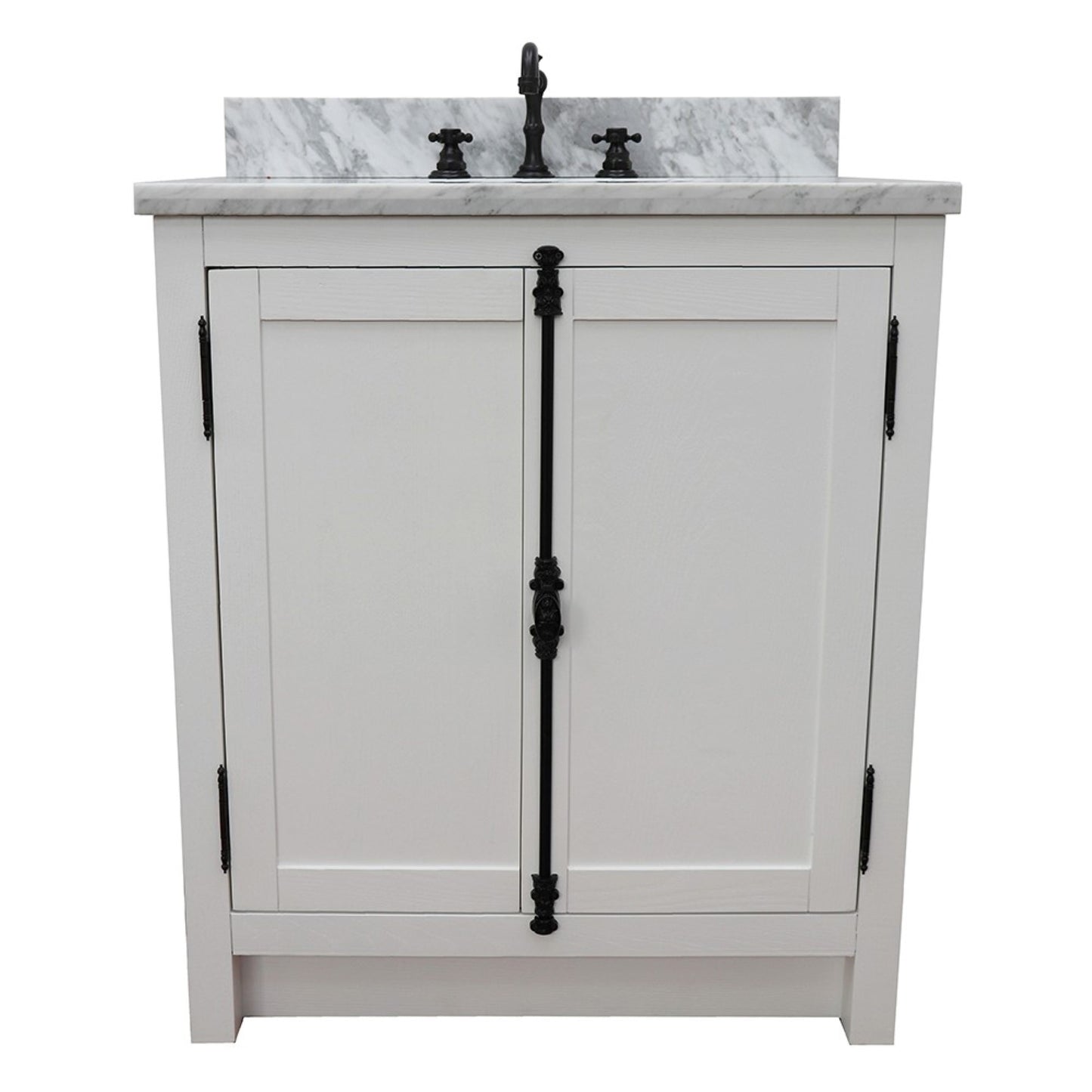 31" Single vanity in Glacier Ash finish with White Carrara top and oval sink