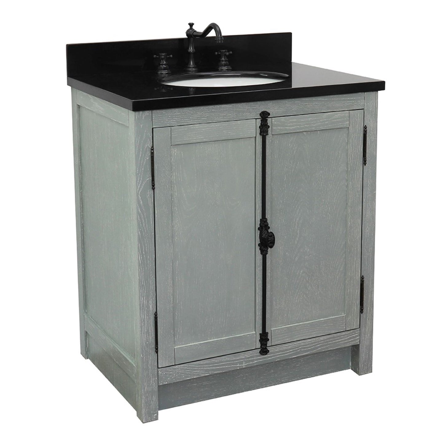 31" Single vanity in Gray Ash finish with Black Galaxy top and oval sink