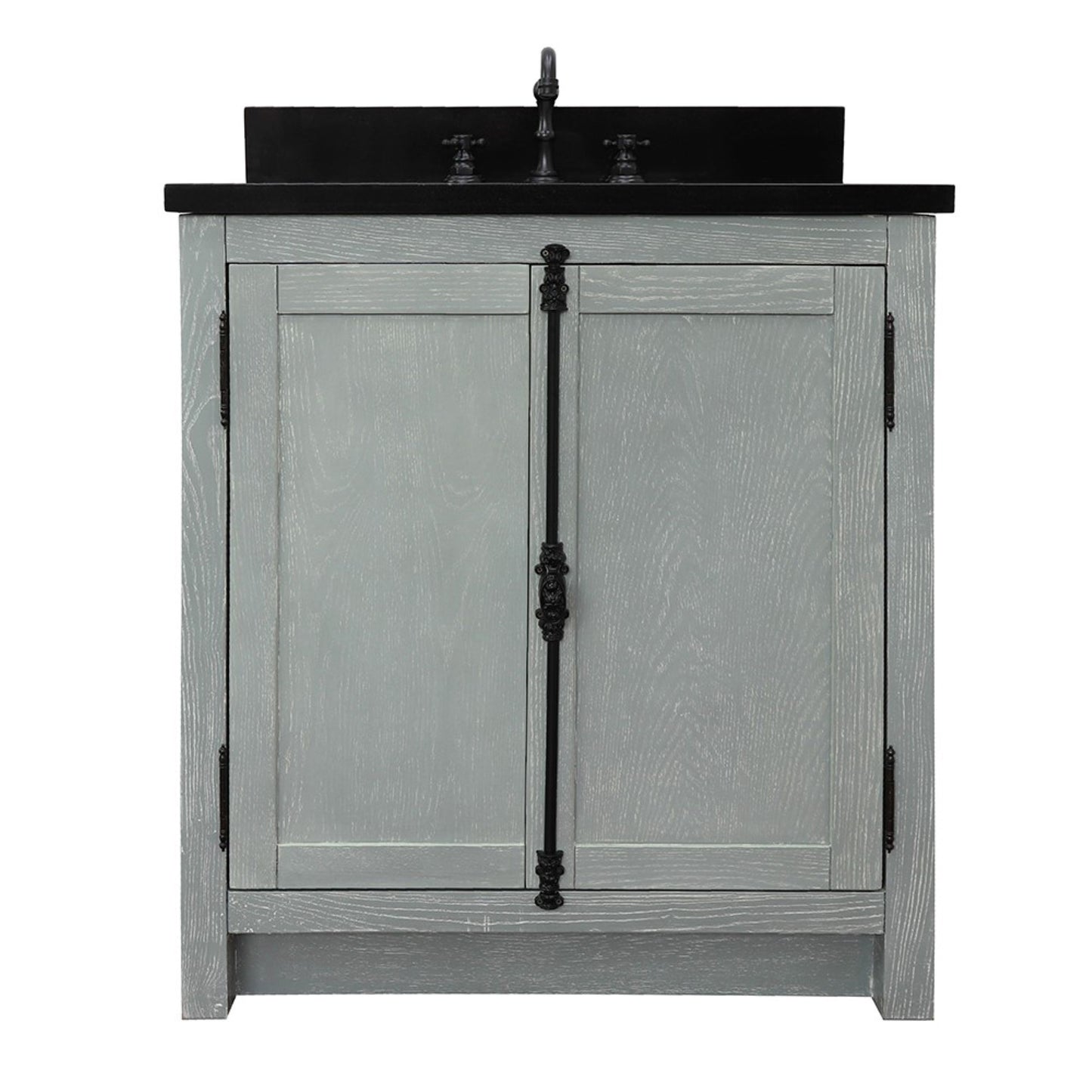 31" Single vanity in Gray Ash finish with Black Galaxy top and oval sink
