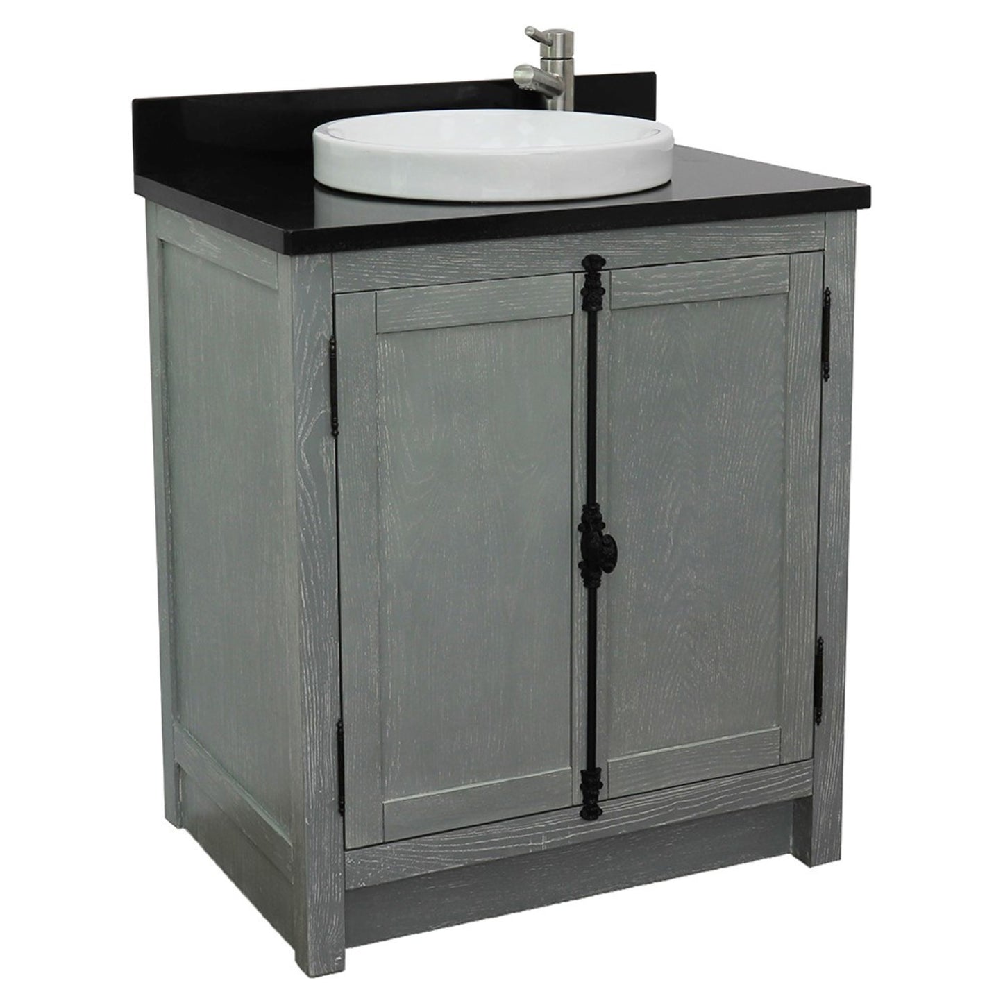 31" Single vanity in Gray Ash finish with Black Galaxy top and round sink