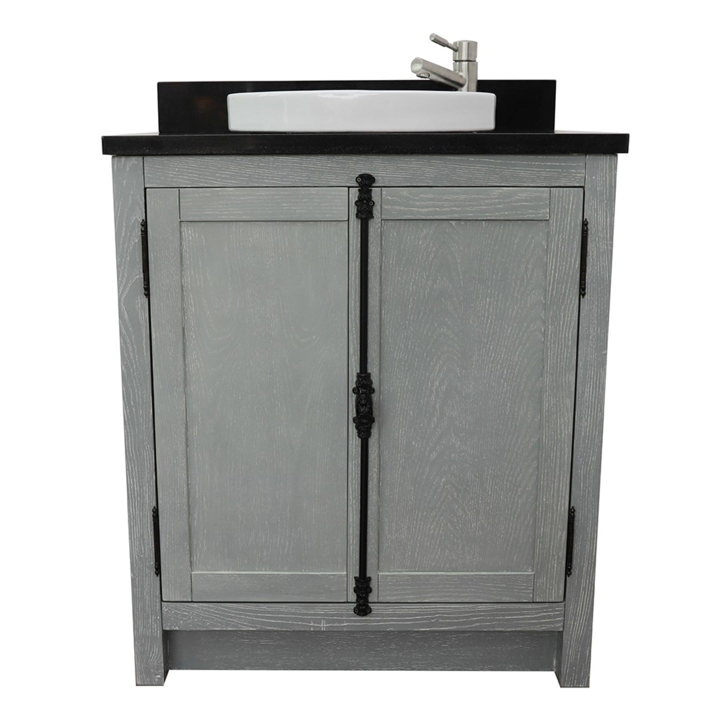 31" Single vanity in Gray Ash finish with Black Galaxy top and round sink