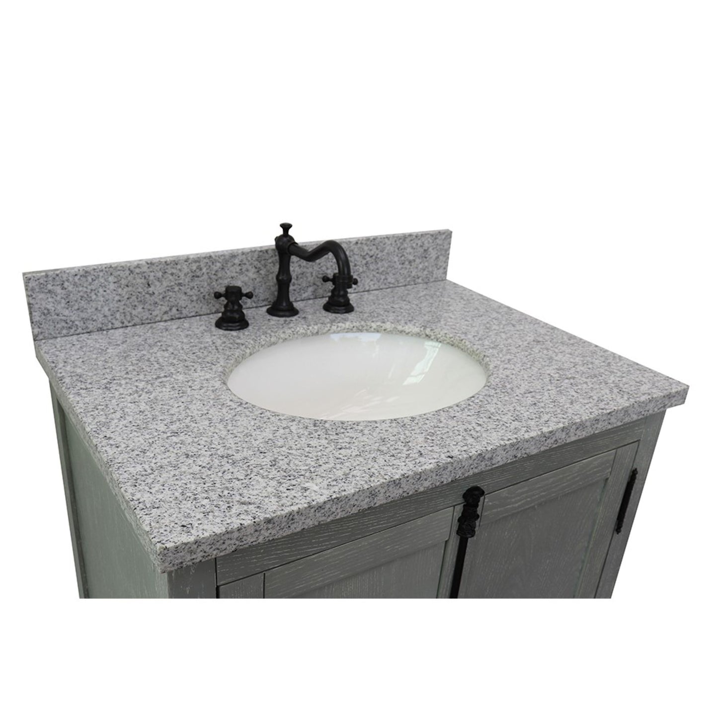 31" Single vanity in Gray Ash finish with Gray granite top and oval sink