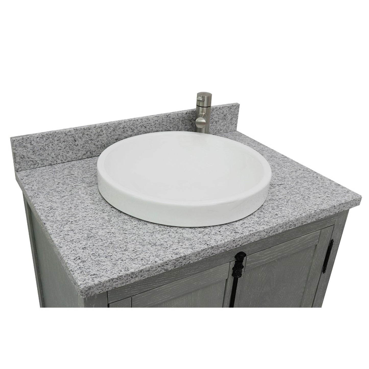 31" Single vanity in Gray Ash finish with Gray granite top and round sink