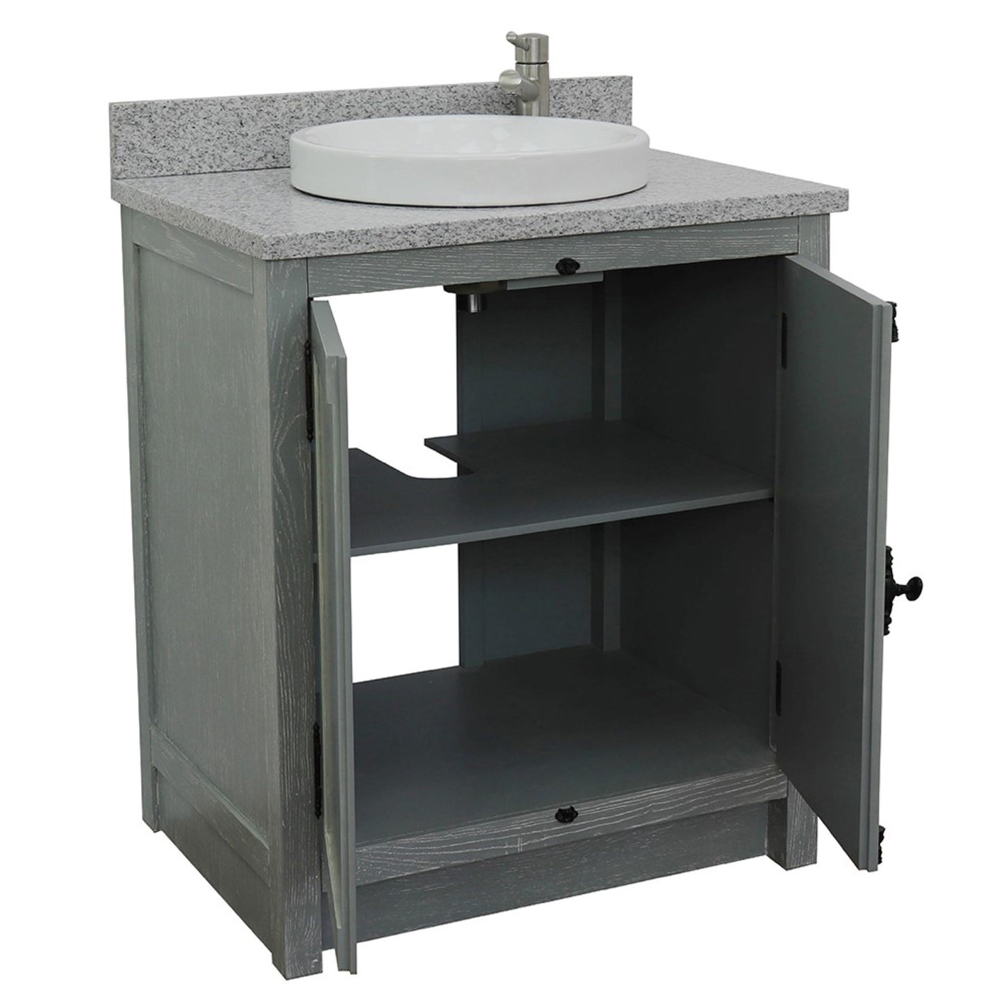 31" Single vanity in Gray Ash finish with Gray granite top and round sink