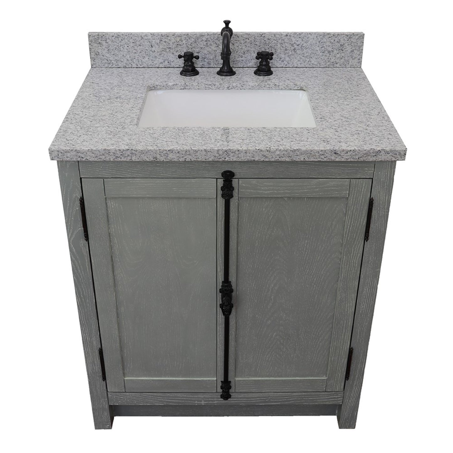 31" Single vanity in Gray Ash finish with Gray granite top and rectangle sink