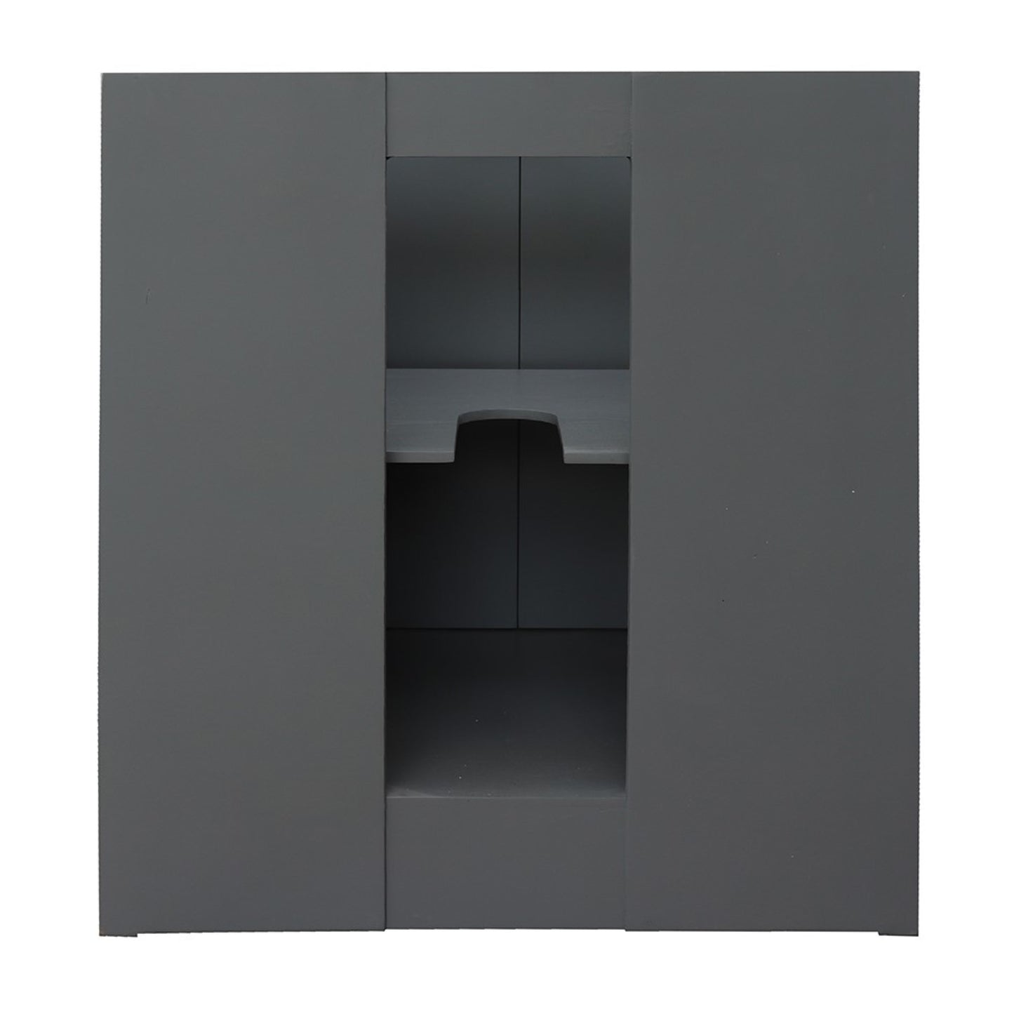 31" Single vanity in Gray Ash finish with White engineered stone top and rectangle sink