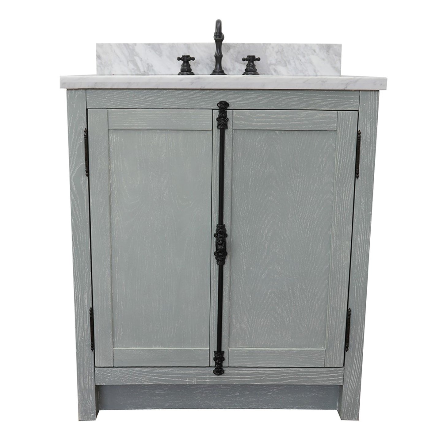 31" Single vanity in Gray Ash finish with White Carrara top and oval sink