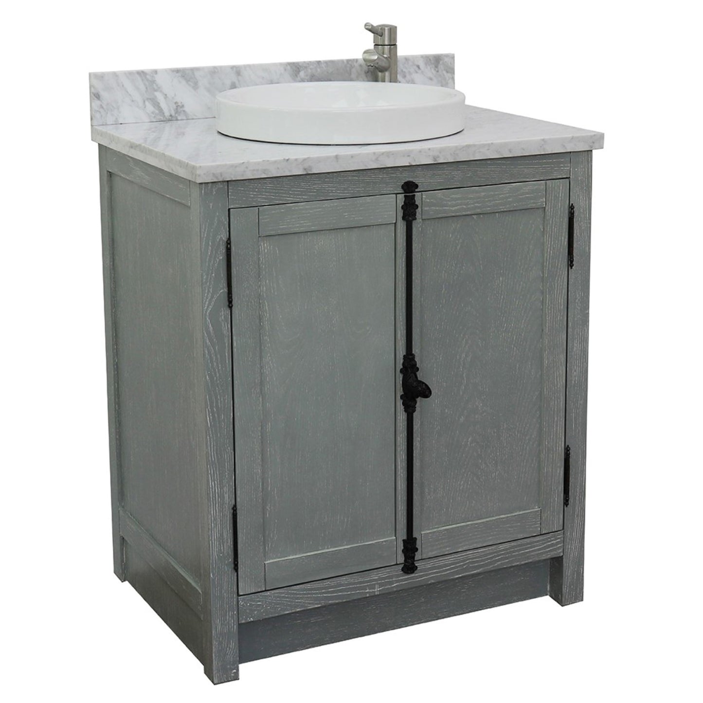 31" Single vanity in Gray Ash finish with White Carrara top and round sink