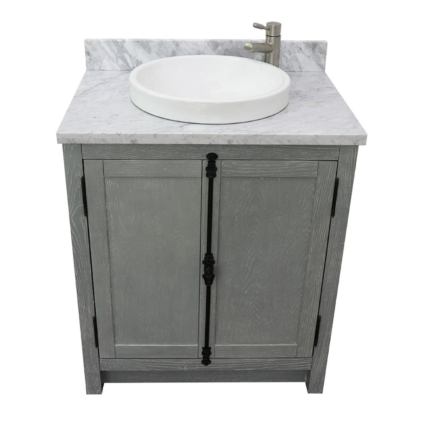 31" Single vanity in Gray Ash finish with White Carrara top and round sink