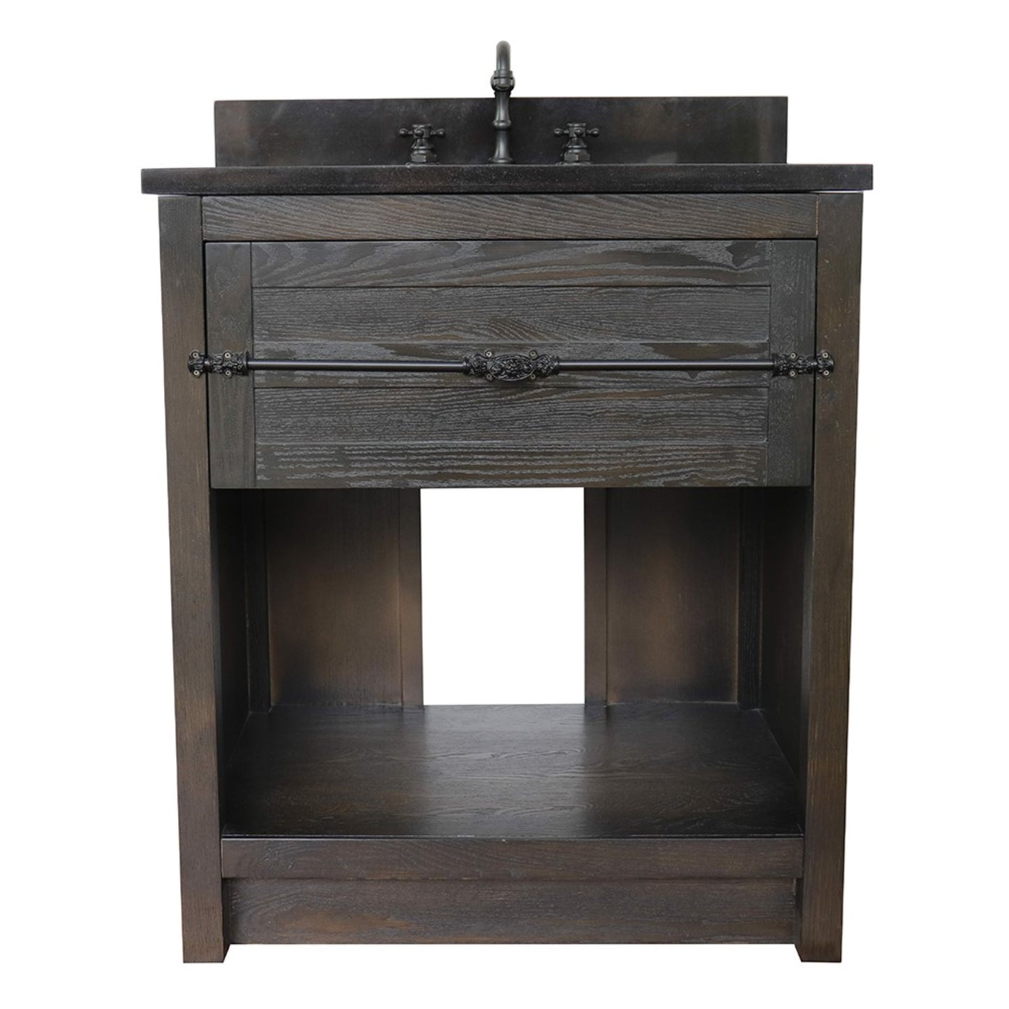31" Single vanity in Brown Ash finish with Black Galaxy top and oval sink