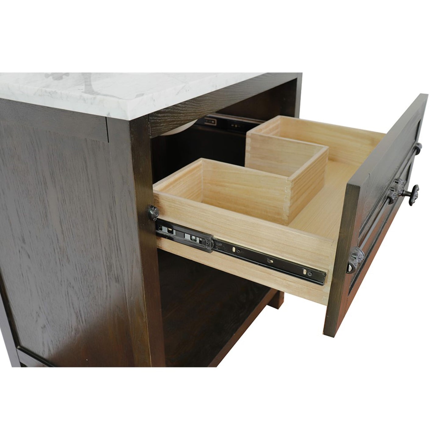 31" Single vanity in Brown Ash finish with Black Galaxy top and oval sink