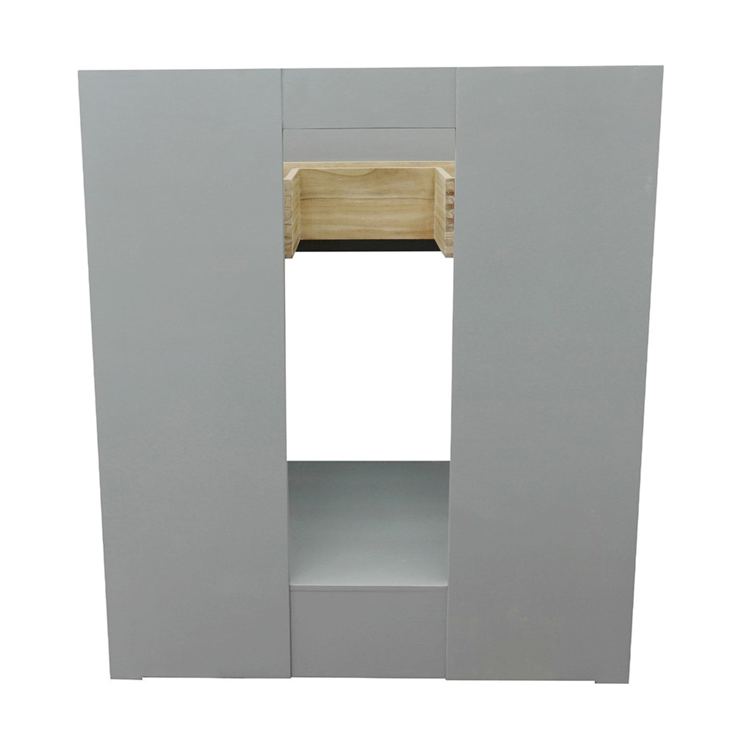 31" Single vanity in Gray Ash finish with Black Galaxy top and rectangle sink