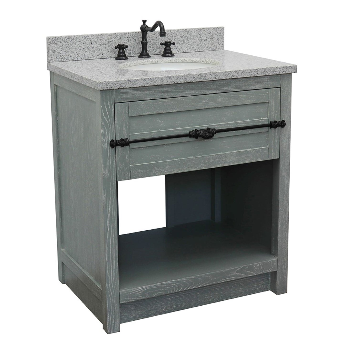 31" Single vanity in Gray Ash finish with Gray granite top and oval sink