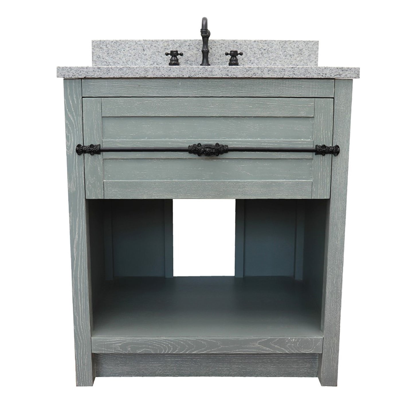 31" Single vanity in Gray Ash finish with Gray granite top and oval sink