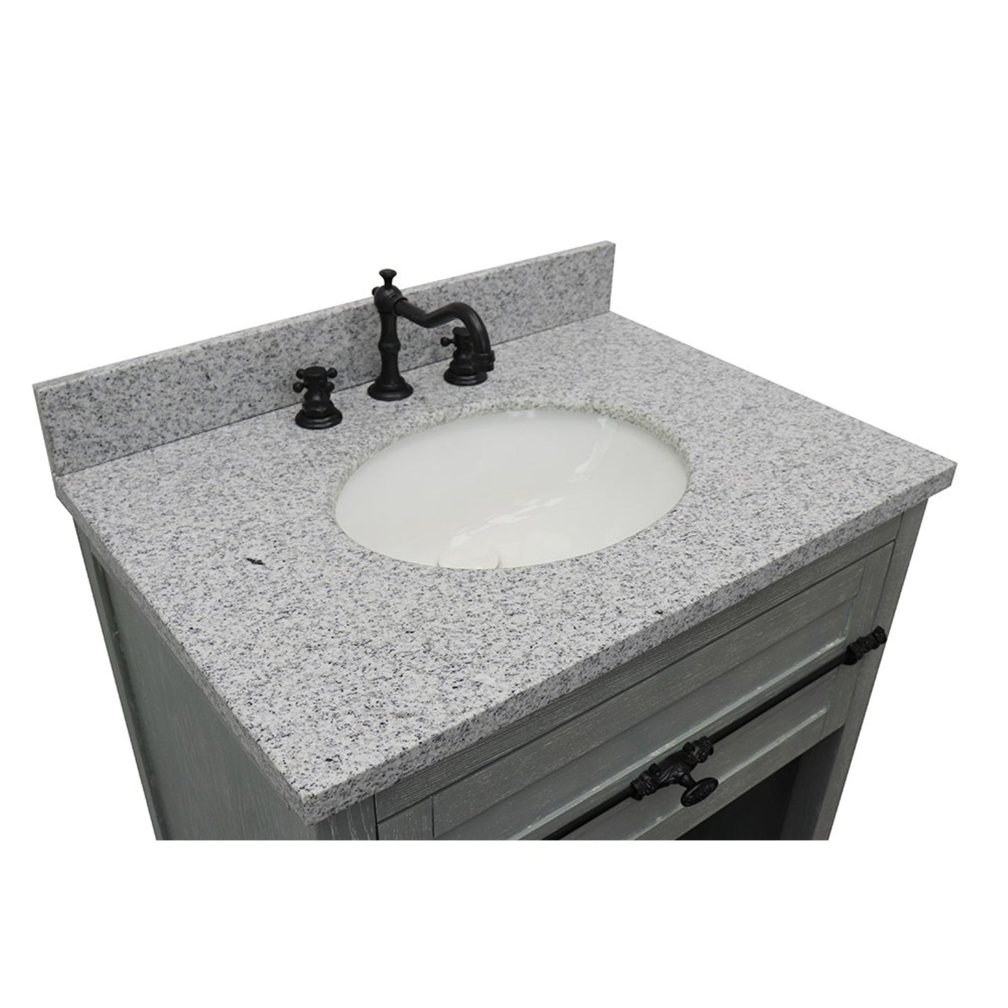 31" Single vanity in Gray Ash finish with Gray granite top and oval sink