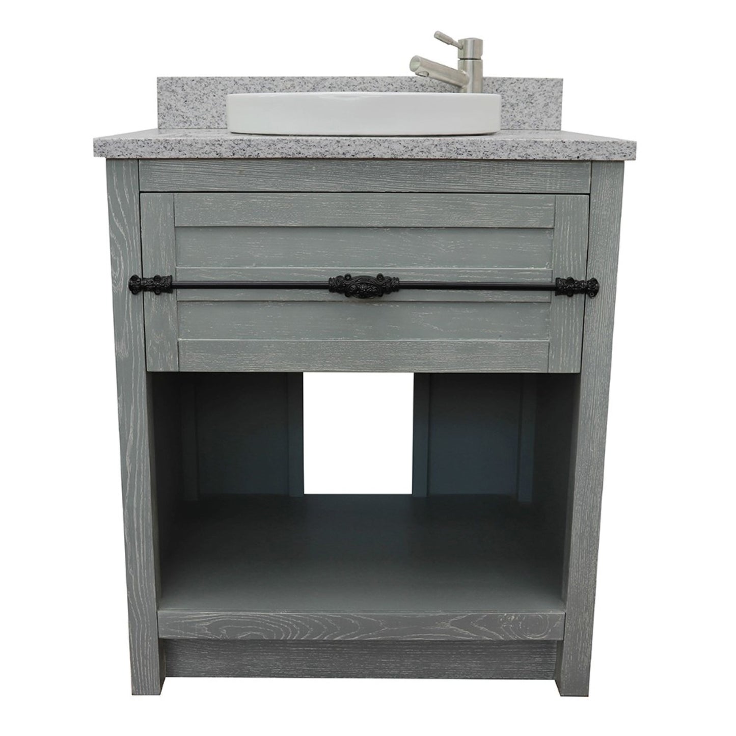 31" Single vanity in Gray Ash finish with Gray granite top and round sink