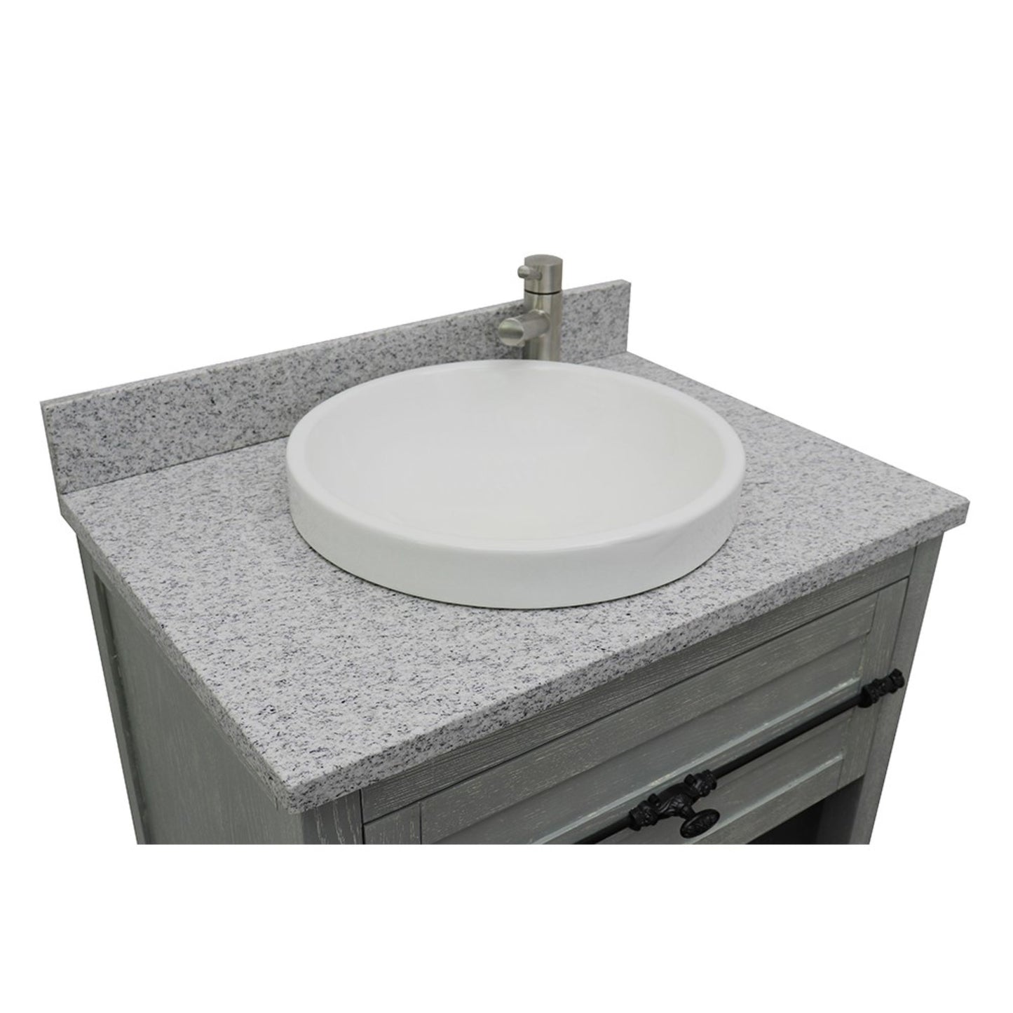 31" Single vanity in Gray Ash finish with Gray granite top and round sink