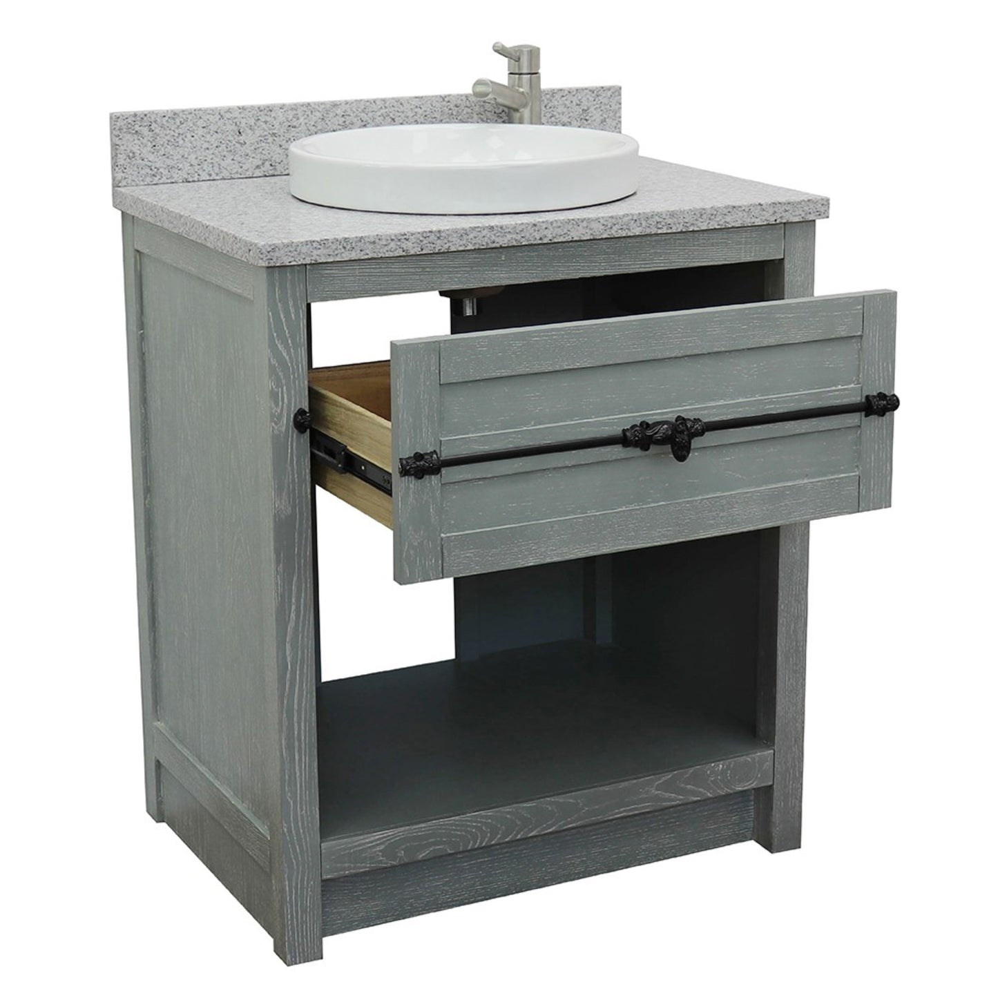 31" Single vanity in Gray Ash finish with Gray granite top and round sink