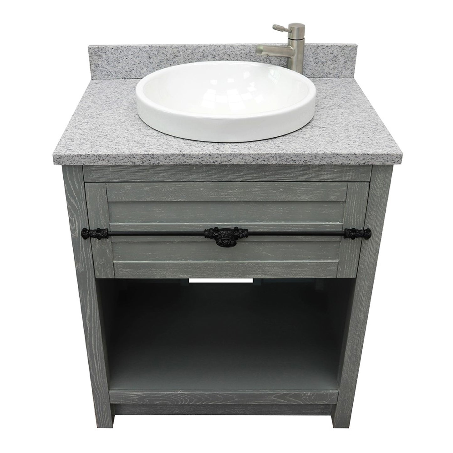 31" Single vanity in Gray Ash finish with Gray granite top and round sink