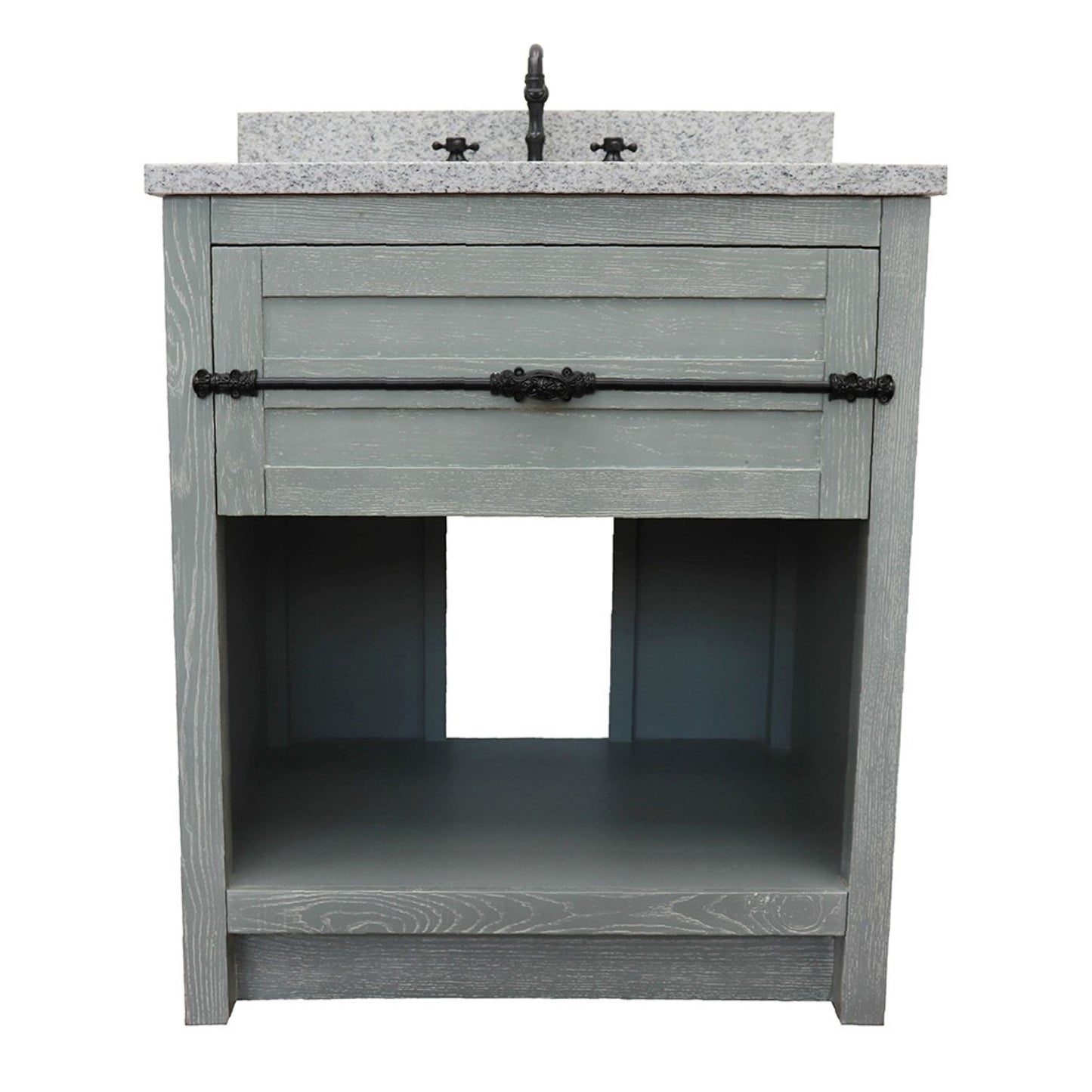 31" Single vanity in Gray Ash finish with Gray granite top and rectangle sink