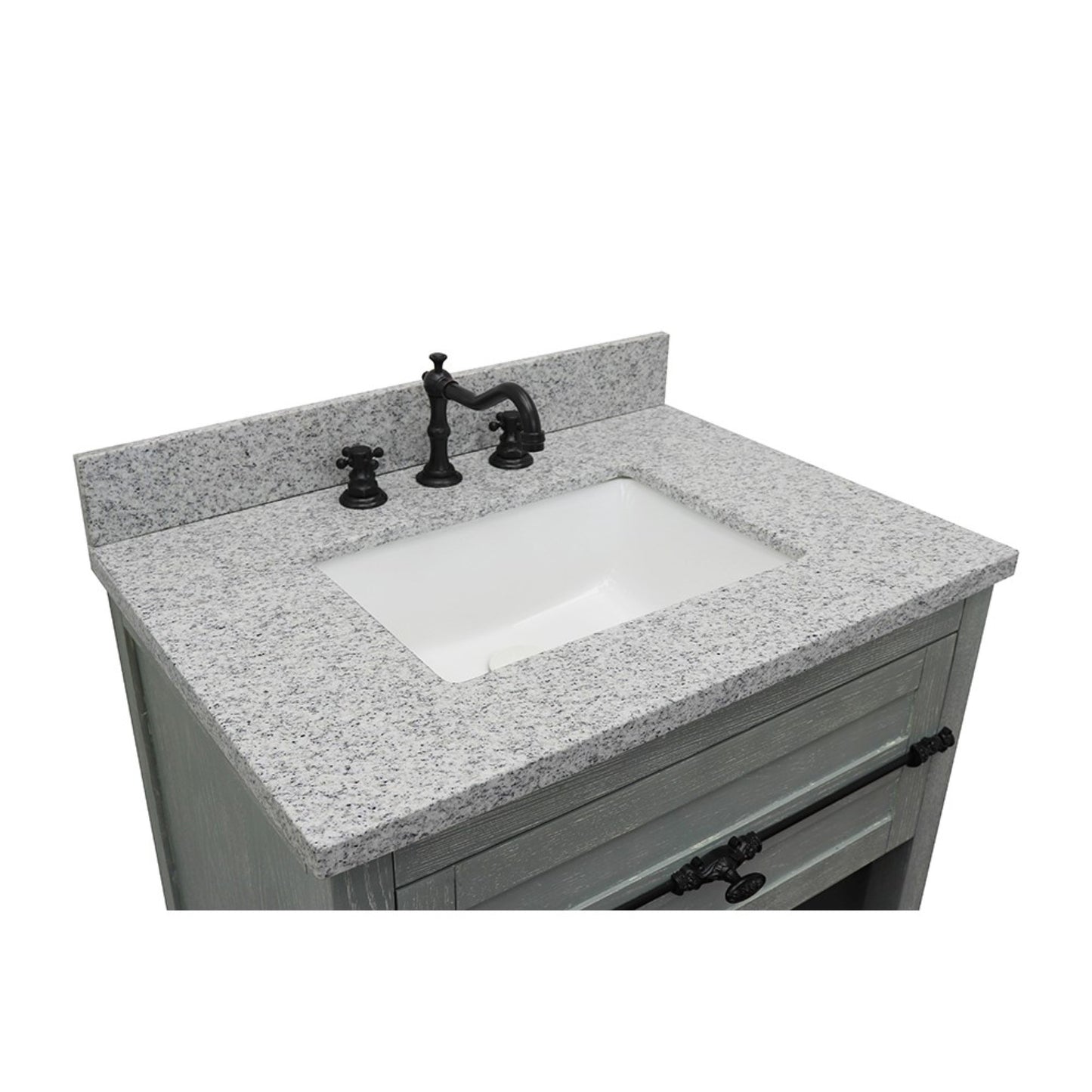 31" Single vanity in Gray Ash finish with Gray granite top and rectangle sink