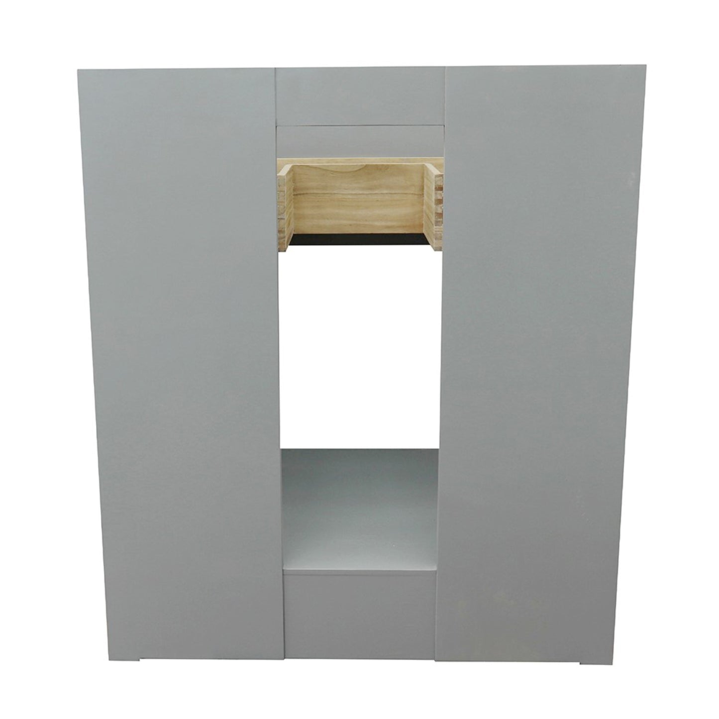 31" Single vanity in Gray Ash finish with White engineered stone top and oval sink