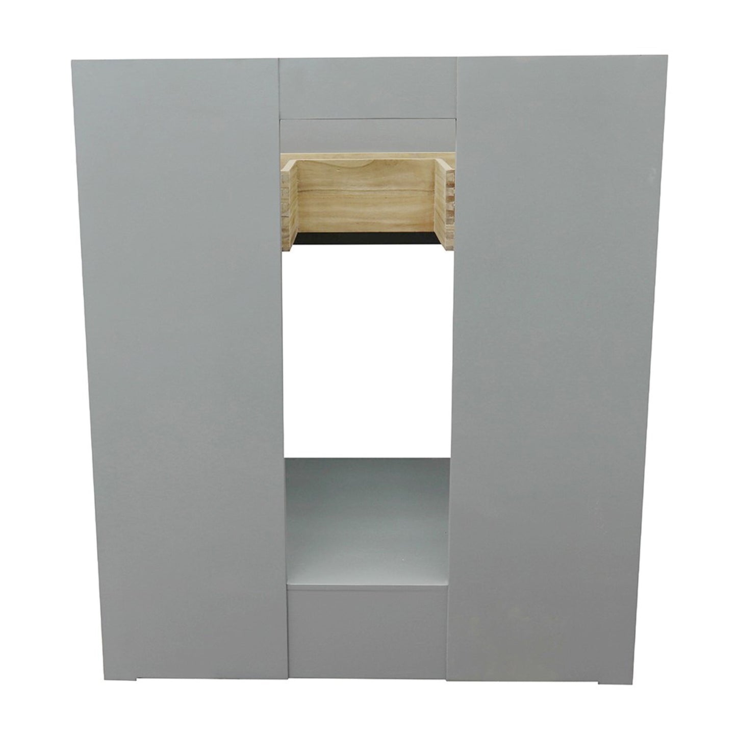 31" Single vanity in Gray Ash finish with White engineered stone top and round sink
