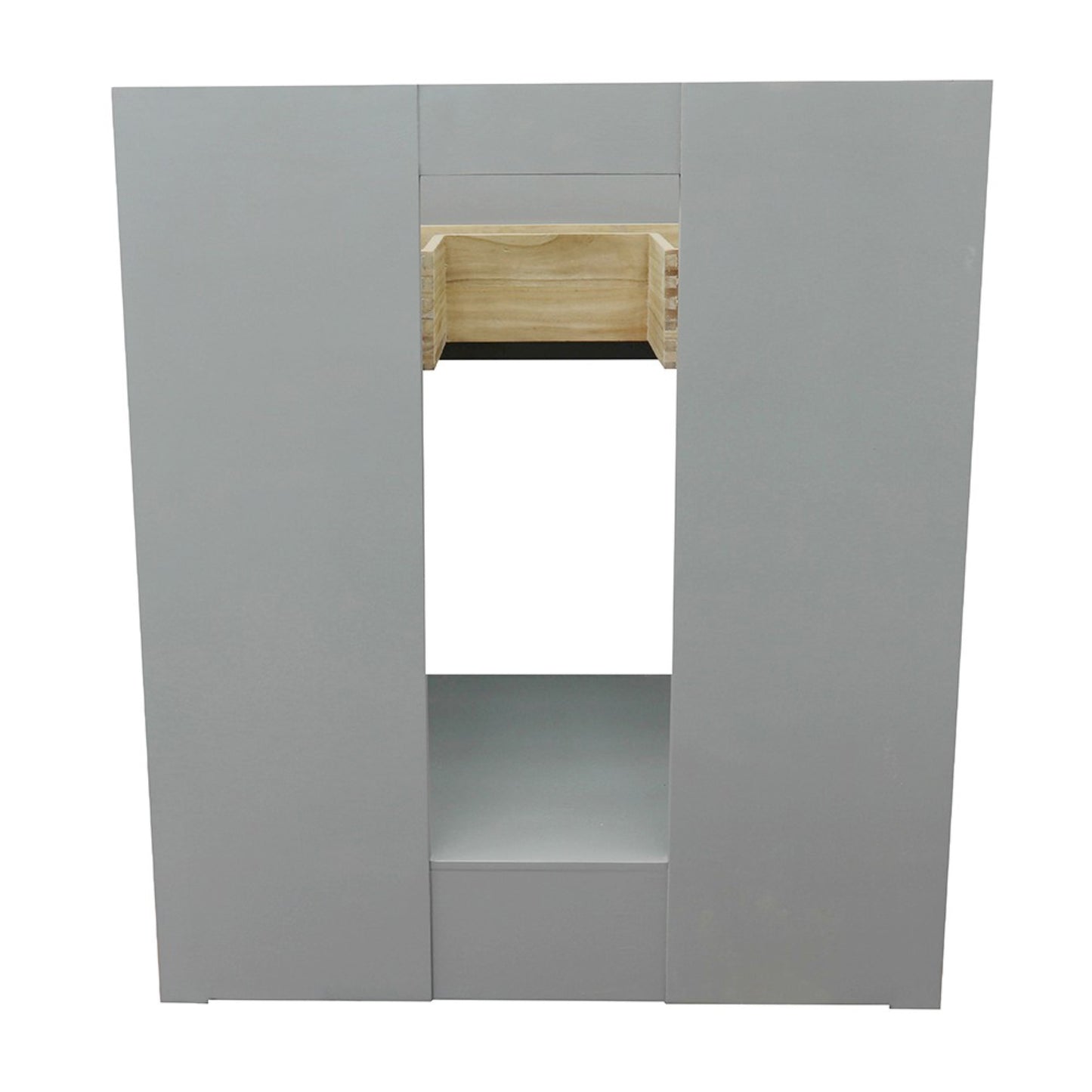31" Single vanity in Gray Ash finish with White engineered stone top and rectangle sink
