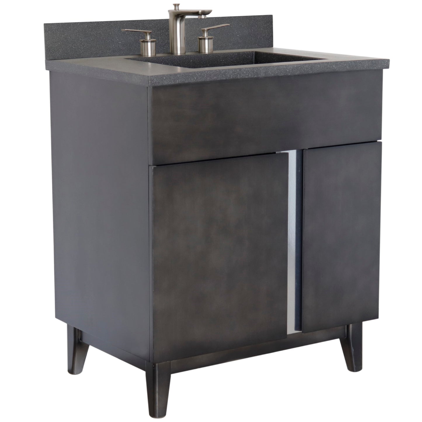 31" Single Vanity in Silvery Brown Finish with Black Concrete Top and Rectangle Sink