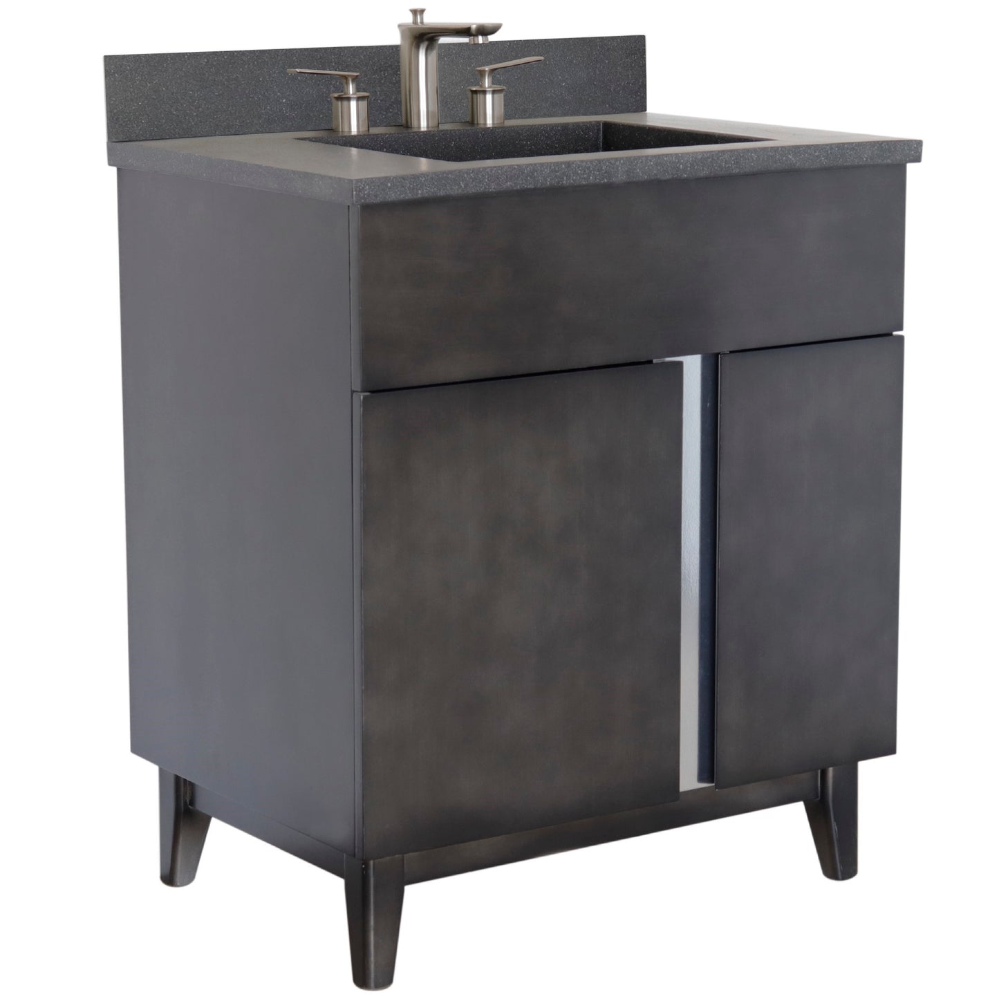31" Single Vanity in Silvery Brown Finish with Black Concrete Top and Rectangle Sink