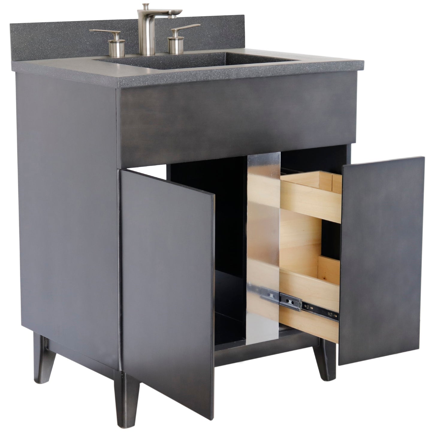 31" Single Vanity in Silvery Brown Finish with Black Concrete Top and Rectangle Sink