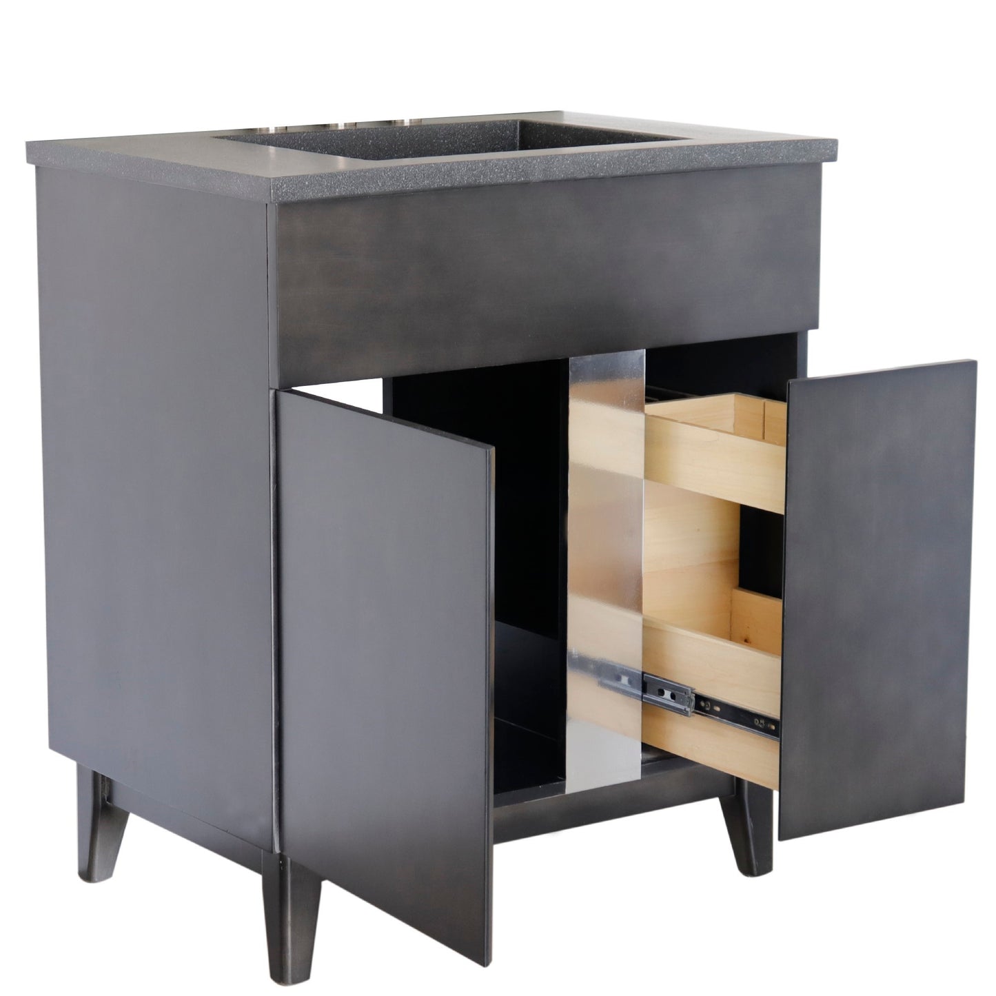 31" Single Vanity in Silvery Brown Finish with Black Concrete Top and Rectangle Sink