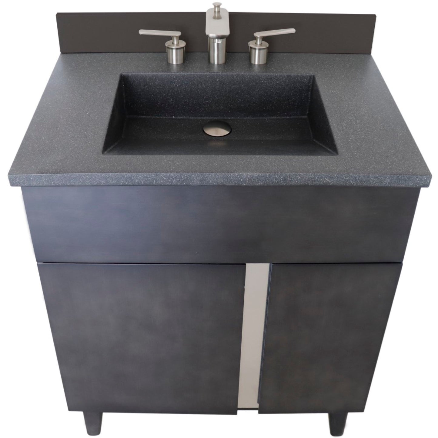 31" Single Vanity in Silvery Brown Finish with Black Concrete Top and Rectangle Sink