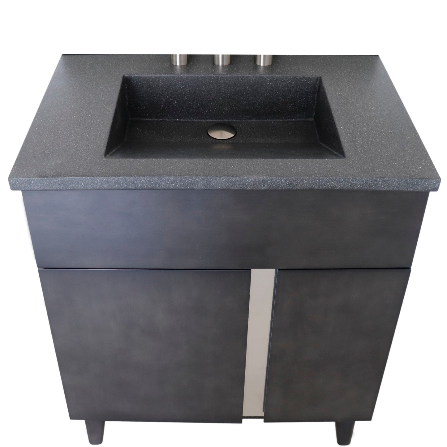 31" Single Vanity in Silvery Brown Finish with Black Concrete Top and Rectangle Sink