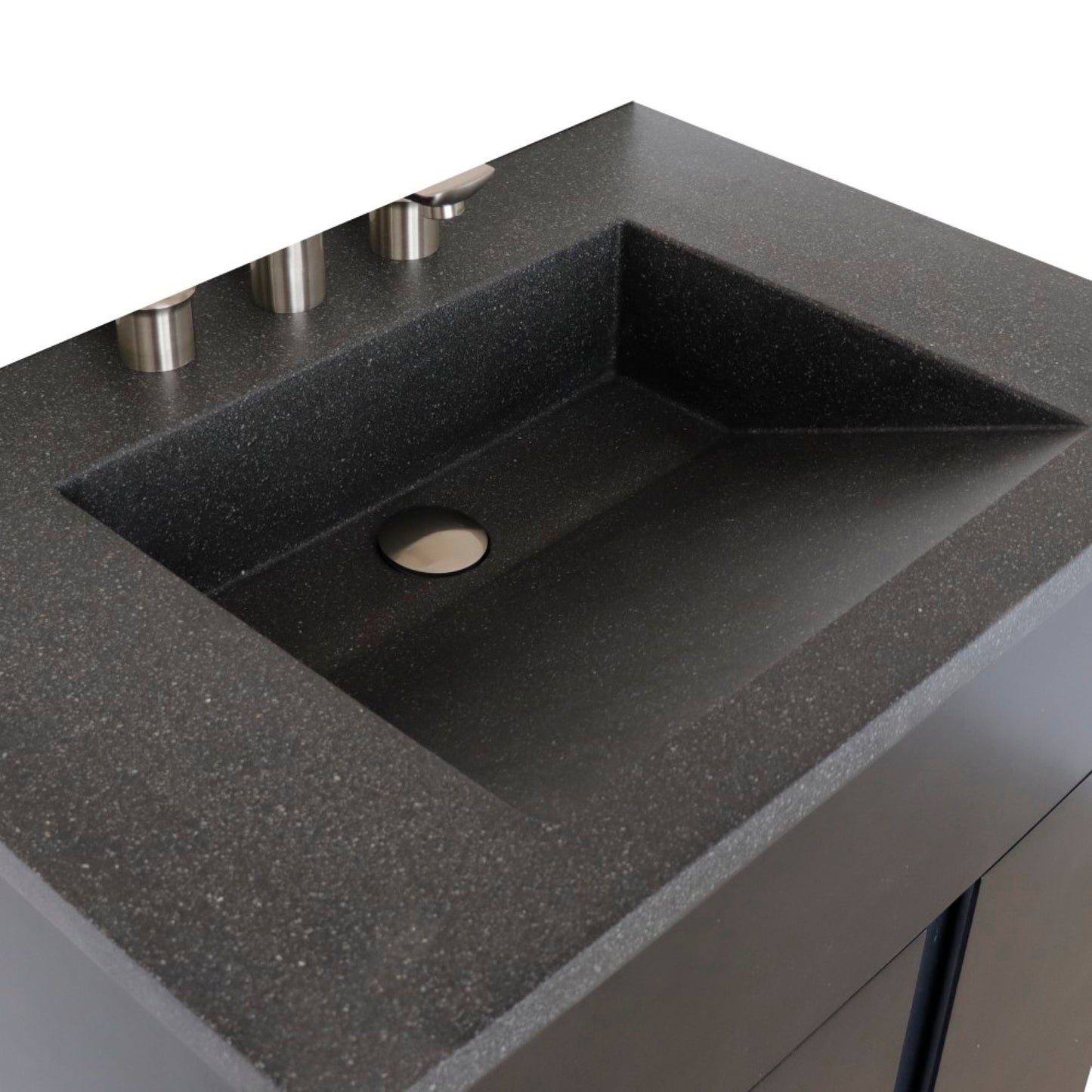 31" Single Vanity in Silvery Brown Finish with Black Concrete Top and Rectangle Sink