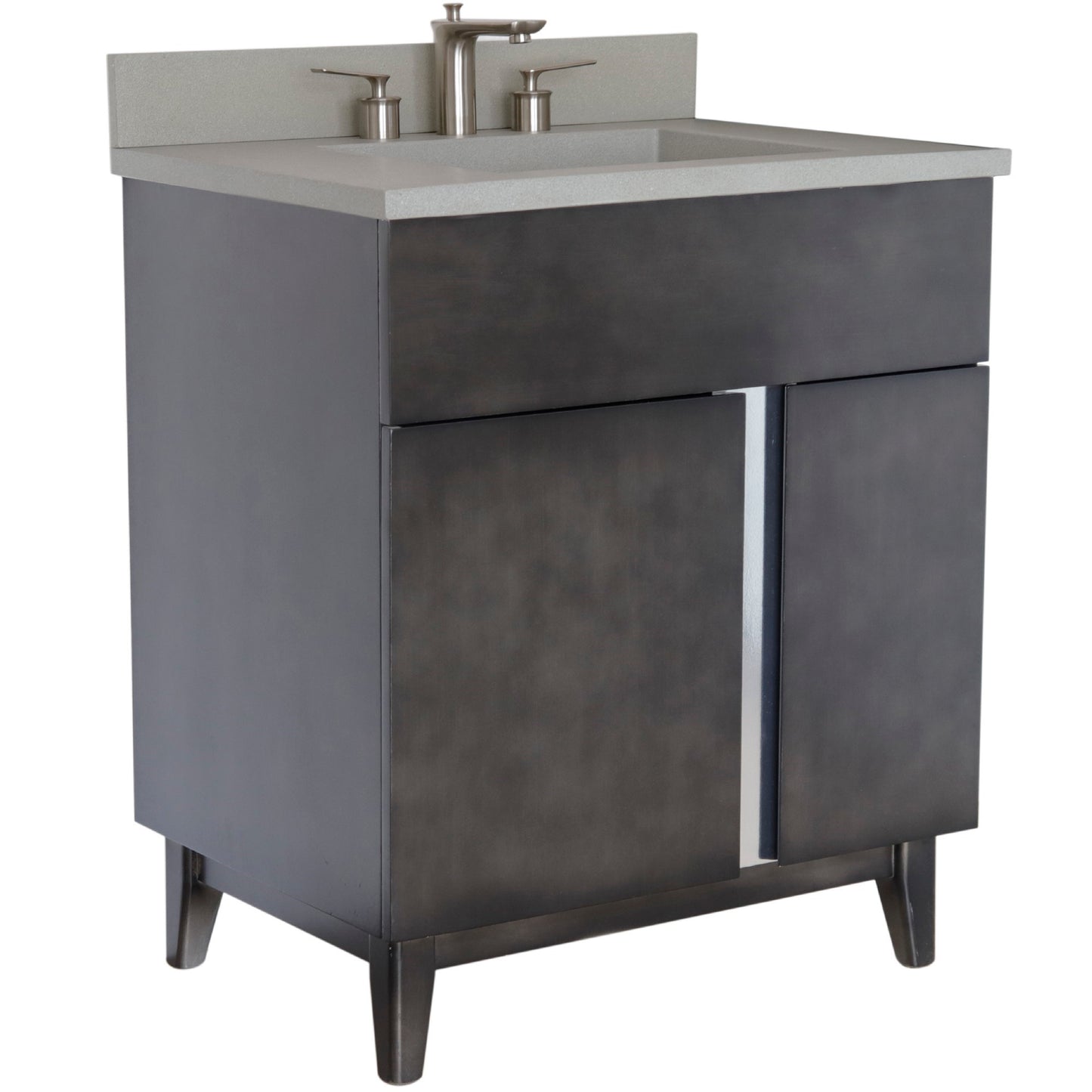 31" Single Vanity in Silvery Brown Finish with Gray Concrete Top and Rectangle Sink