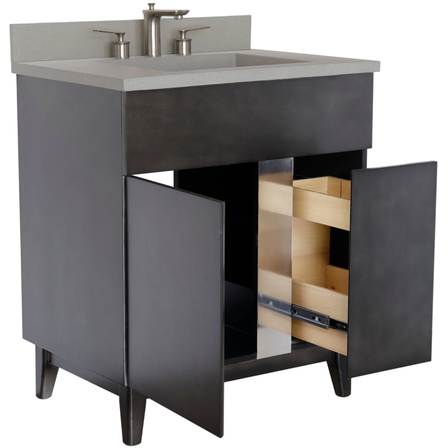 31" Single Vanity in Silvery Brown Finish with Gray Concrete Top and Rectangle Sink