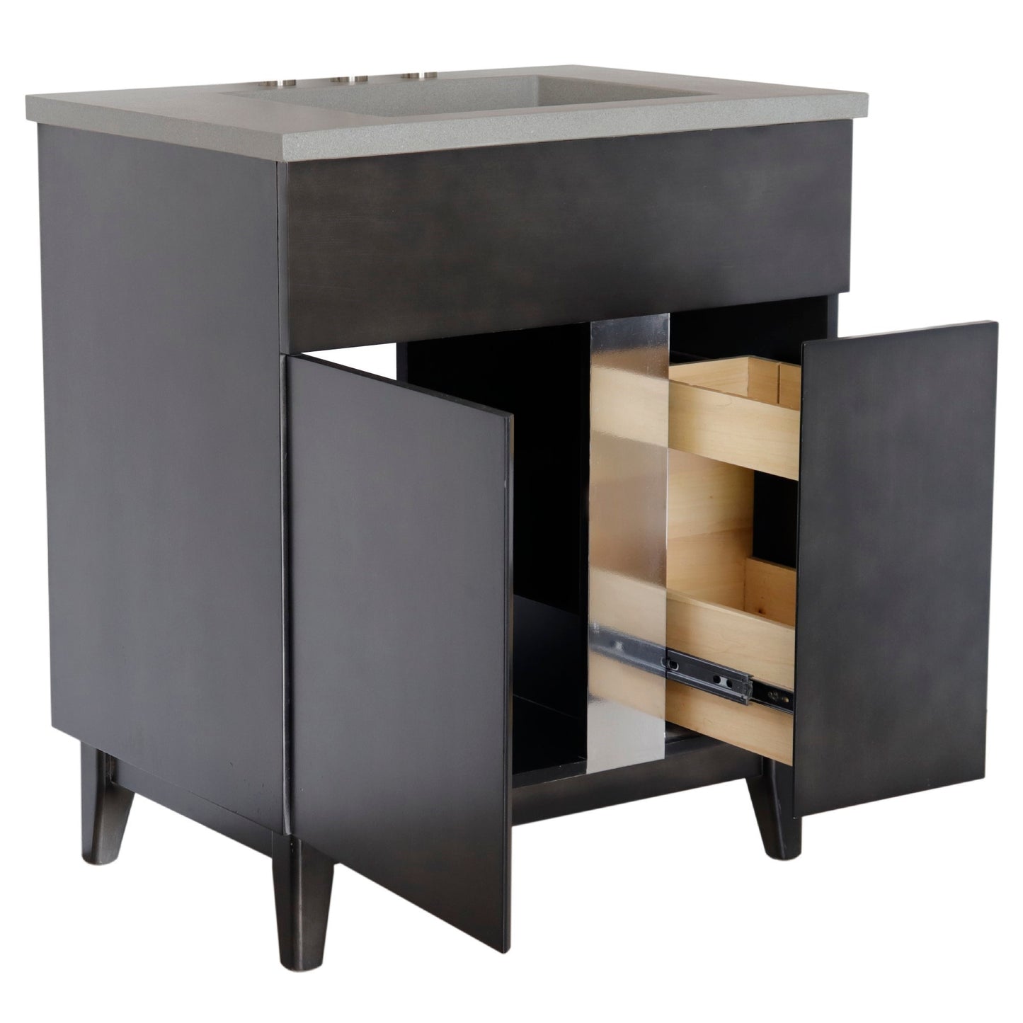 31" Single Vanity in Silvery Brown Finish with Gray Concrete Top and Rectangle Sink